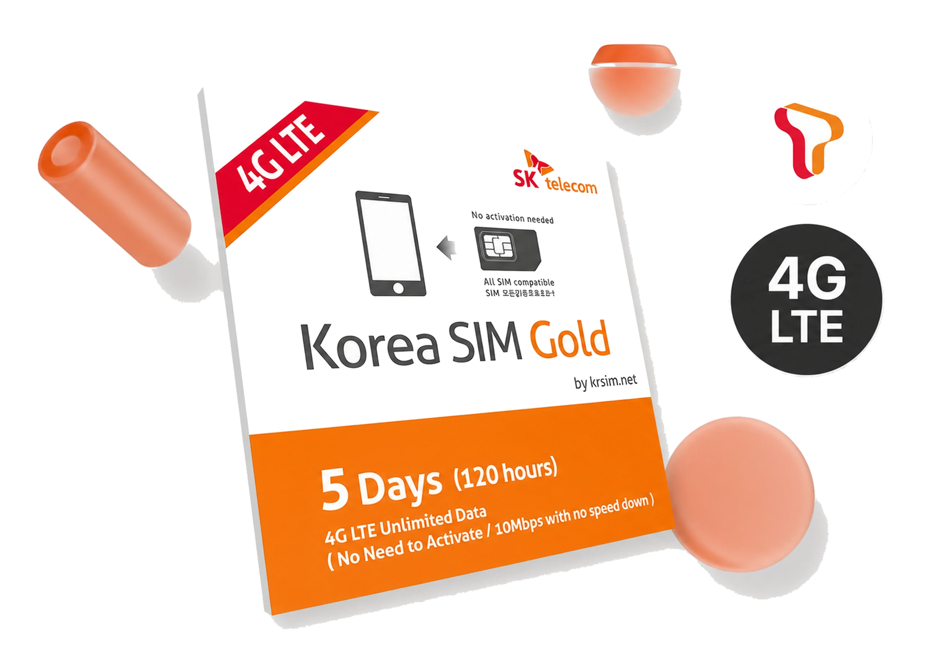 Korea eSIM Gold USIM original product layout with transparent background